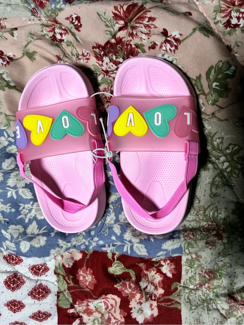 Kids Pink Heart 'LOVE' Slide Sandals